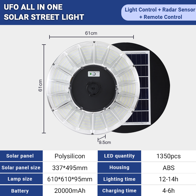 ឧបករណ៍ចាប់សញ្ញាចលនា UFO Solar Garden Light ទាំងអស់នៅក្នុងពន្លឺផ្លូវពន្លឺព្រះអាទិត្យតែមួយ