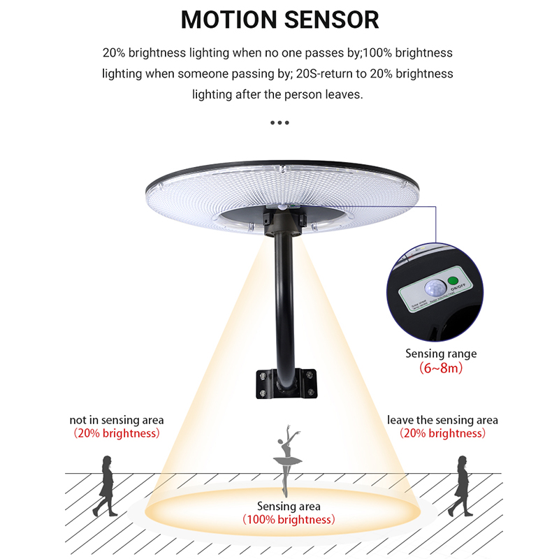 Ufo Solar Garden Lights Outdoor 600w 800w អំពូលភ្លើងដើរដោយថាមពលពន្លឺព្រះអាទិត្យ